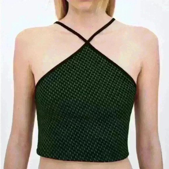 Zara Jacquard Cross  Halter Top Size L - Picture 2 of 7